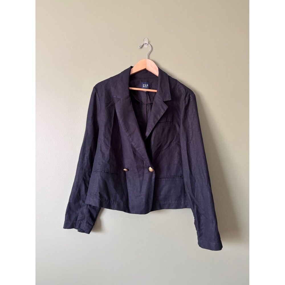 GAP Black Linen Blend Gold Button Blazer Sz XL - Picture 2 of 7